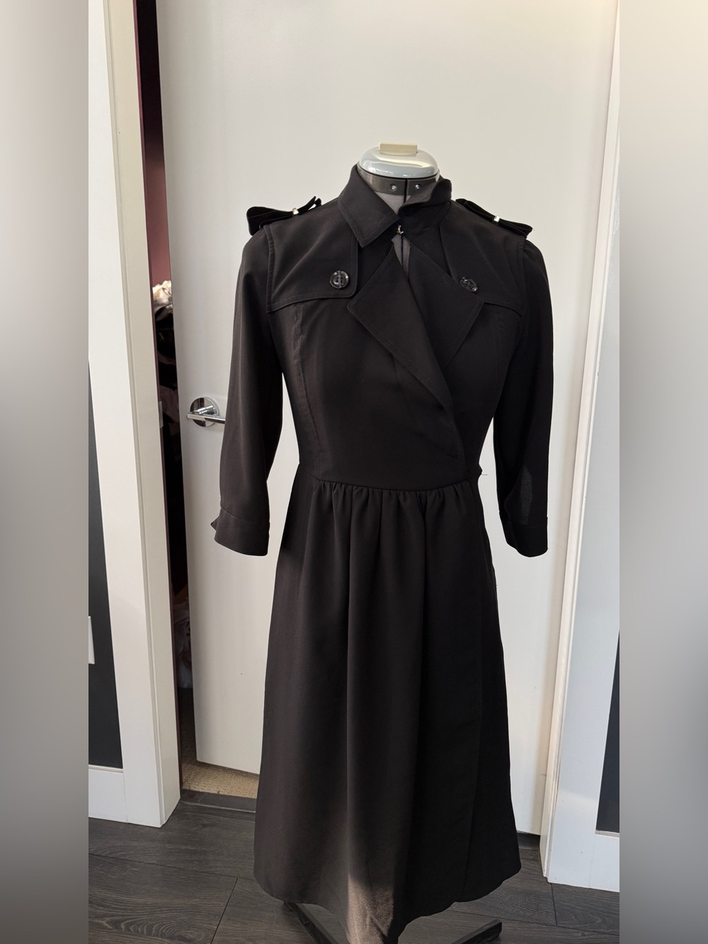 Burberry Black Silk Trench-coat Midi Dress